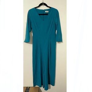 Calvin Klein Teal Blue Jumpsuit Wide Leg 3/4 Sleeves Size 4 Has Pockets Business
